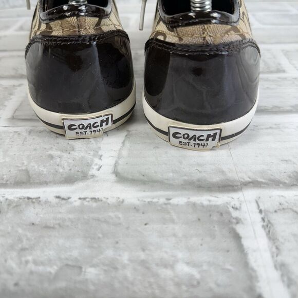 Coach Folly Signature C Canvas Women’s Size 8 Low Top Lace Up Brown Sneakers - Picture 5 of 12